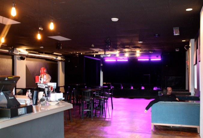 Music venue stage and bar seating